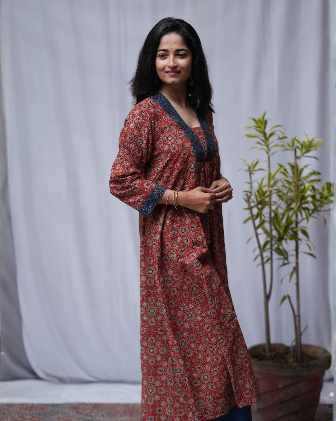 ajrakh cotton maroon aline kurta    