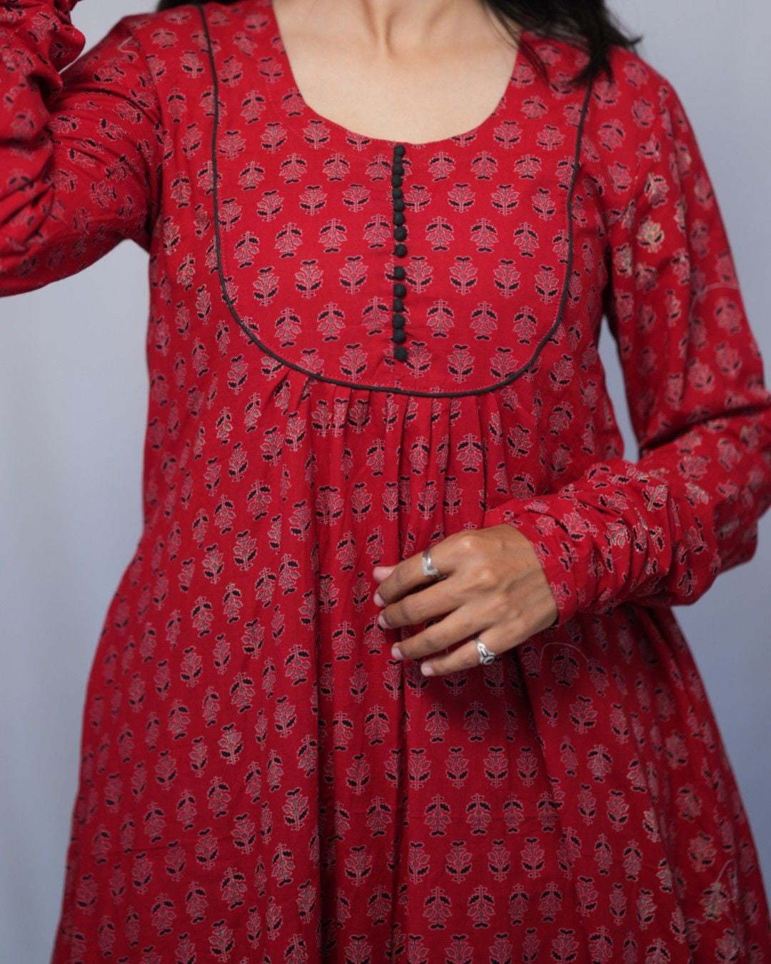 cotton red chudi sleeves aline kurta   