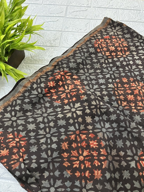 ajrakh brown chanderi silk dupatta