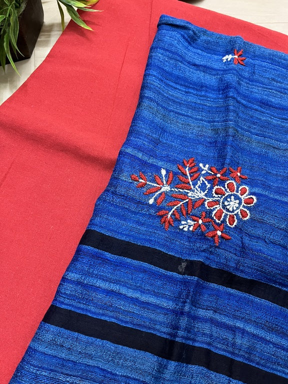 lucknowi chikankari blue tussar silk dupatta