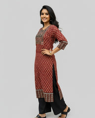 Shreya Maroon Ajrakh Cotton Straight Kurta