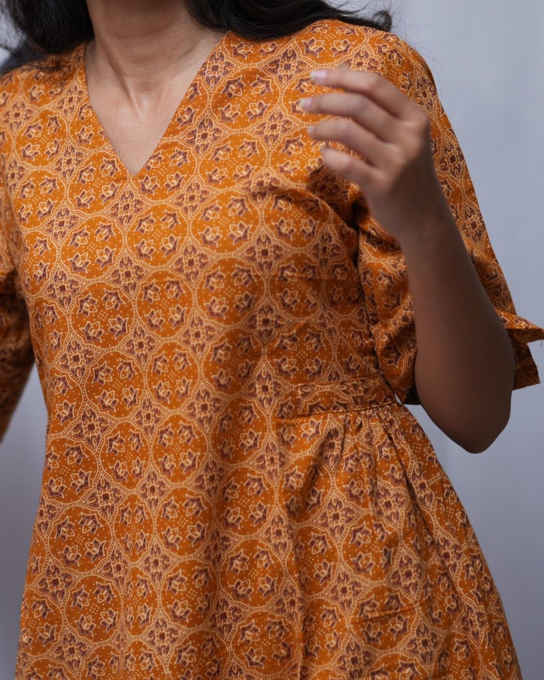 cotton yellow aline kurta     
