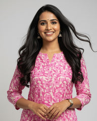 Jyothi Pink Cotton Straight Kurta