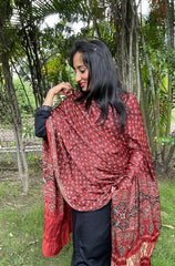 Ajrakh Red Modal Silk Lagdi Patta Dupatta