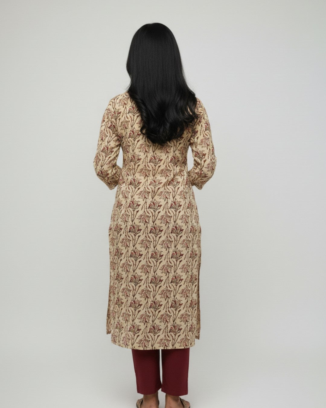 maroon cotton straight kurta     