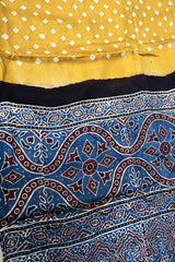 Bandhani Ajrakh Yellow and Blue Modal Silk Dupatta