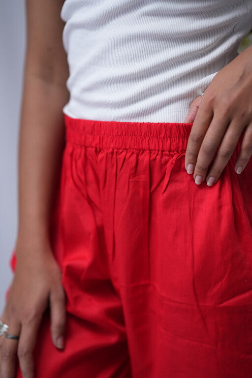 red cotton silk pant     