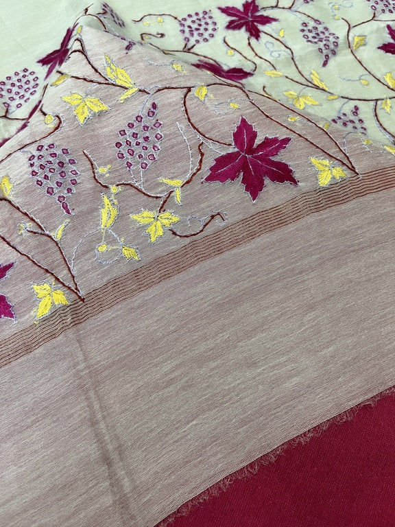 kashmir sozni embroidery white and pink chanderi silk dupatta