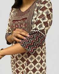 Shreya Cream Ajrakh Cotton Straight Kurta