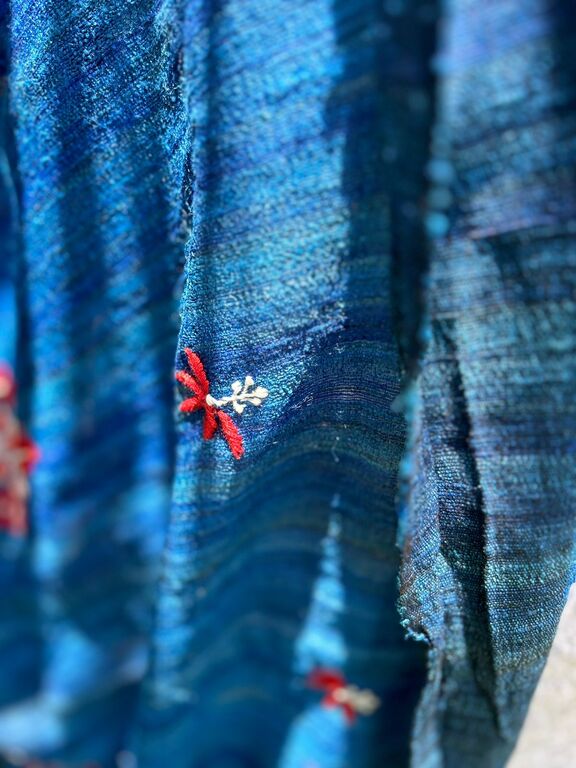 lucknowi chikankari blue tussar silk dupatta