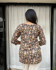 Devki Black Cotton Short Top Kurti