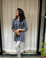 Kiara Blue Cotton Short Top Kurti