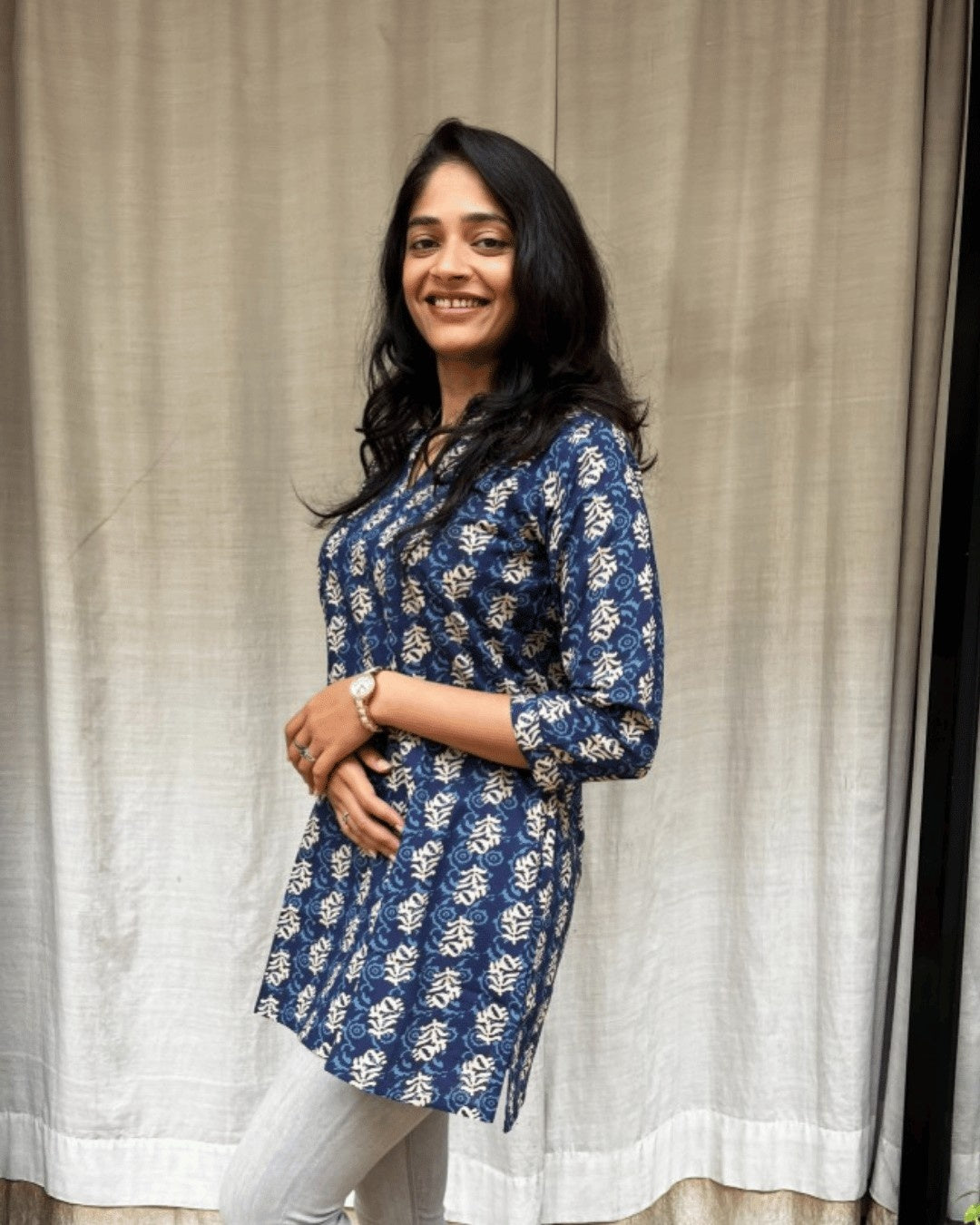blue cotton short top kurti    