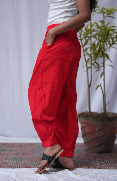 red cotton silk pant     
