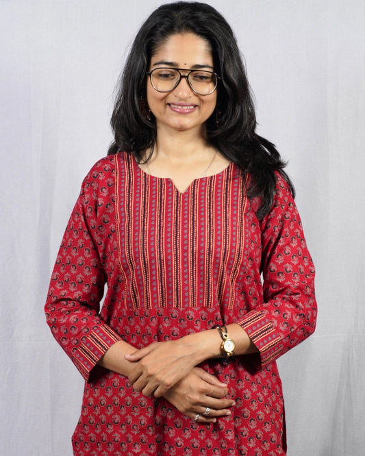 Geet Red Cotton Coord Set
