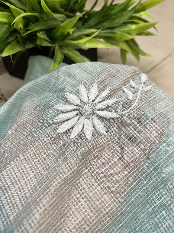 lucknowi chikankari ombre blue kota dupatta