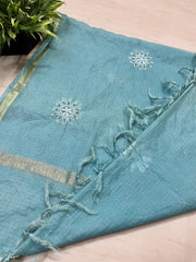 lucknowi chikankari ombre blue kota silk dupatta