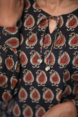 Heer Bagru Cotton Black Straight Kurta