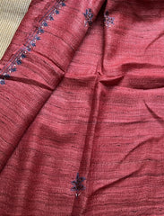 Kashmir Sozni Embroidery Red Tussar Silk Dupatta