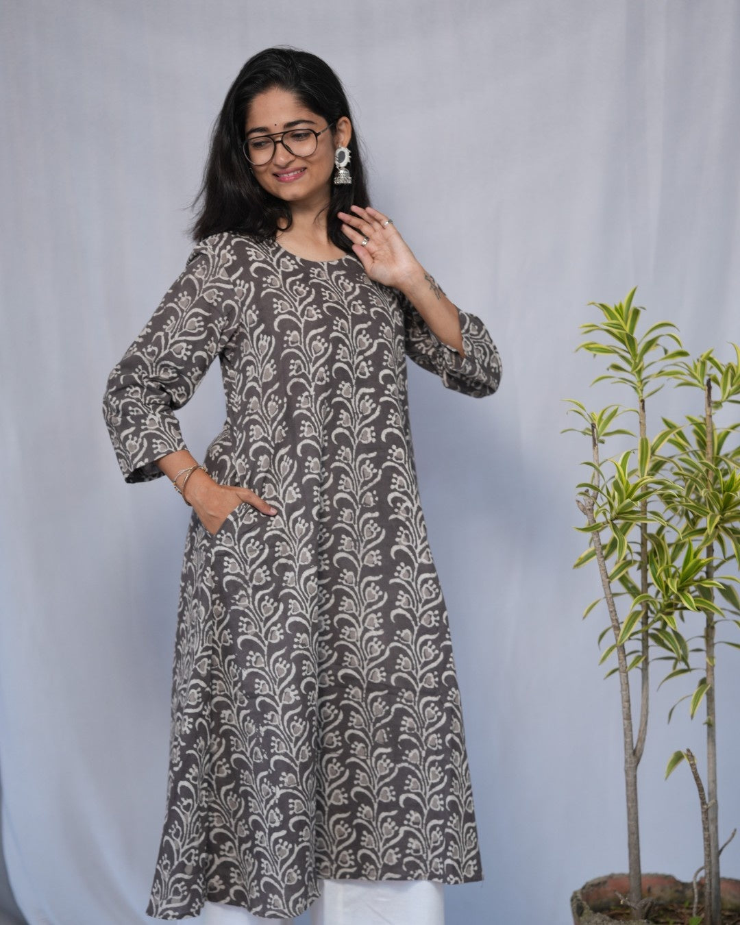 bagru cotton grey aline kurta    