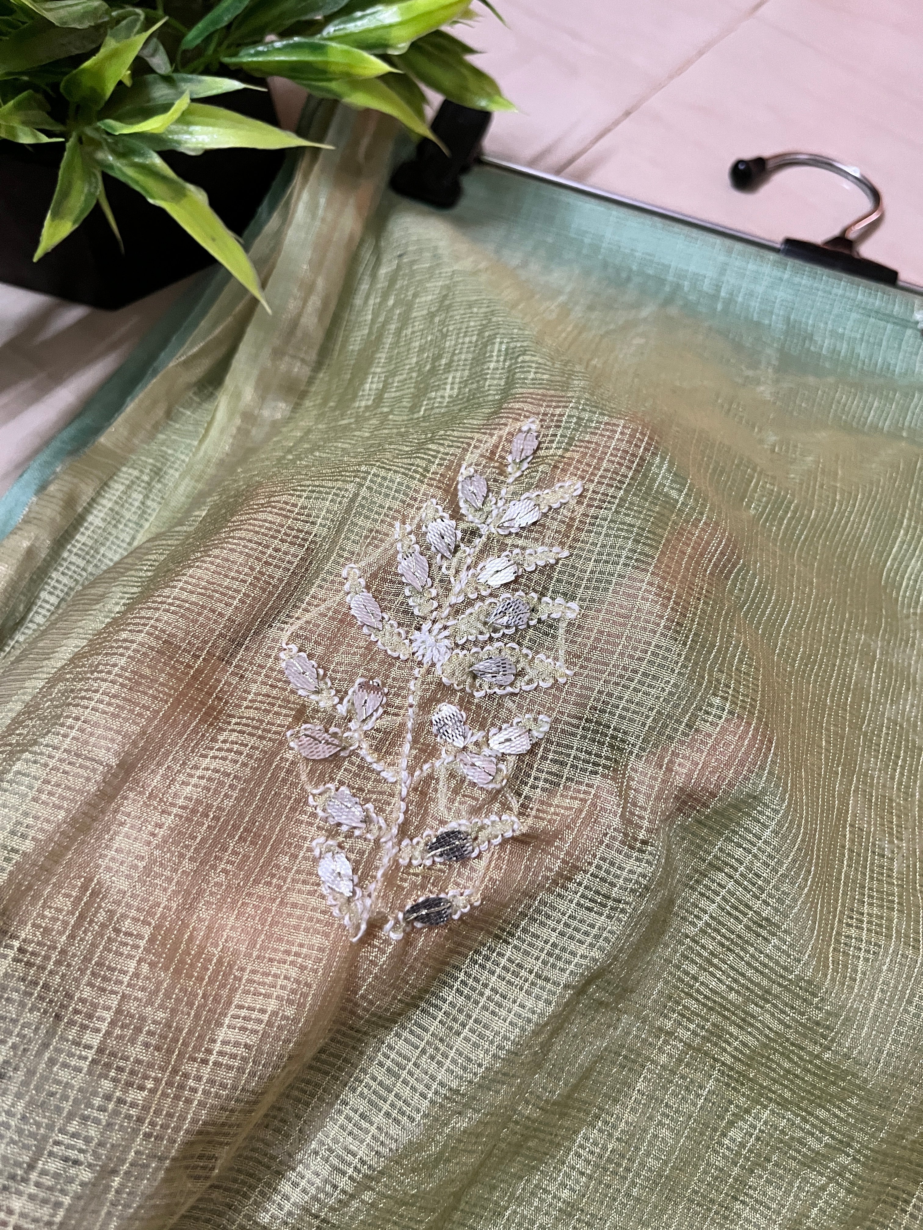 Lucknowi Chikankari Ombre Green and Blue Kota Silk Dupatta