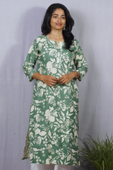 Twisha Green Cotton Straight Kurta elegant ethnic wear for women, available for online shopping