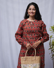 Rea Bagru Cotton Red Straight Kurta