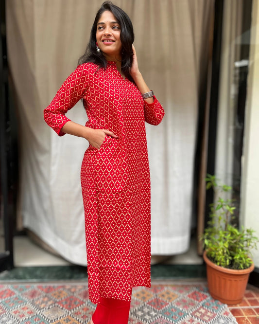 Charvi Red Cotton Coord Set