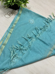 Lucknowi Chikankari Blue Kota Silk Dupatta