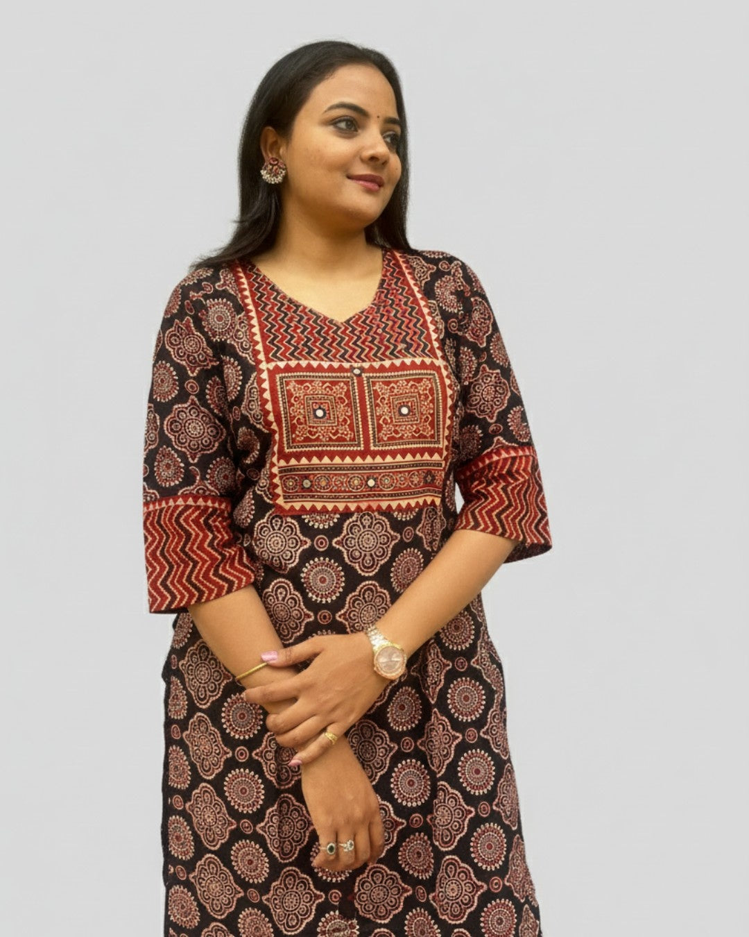 black ajrakh cotton straight kurta    