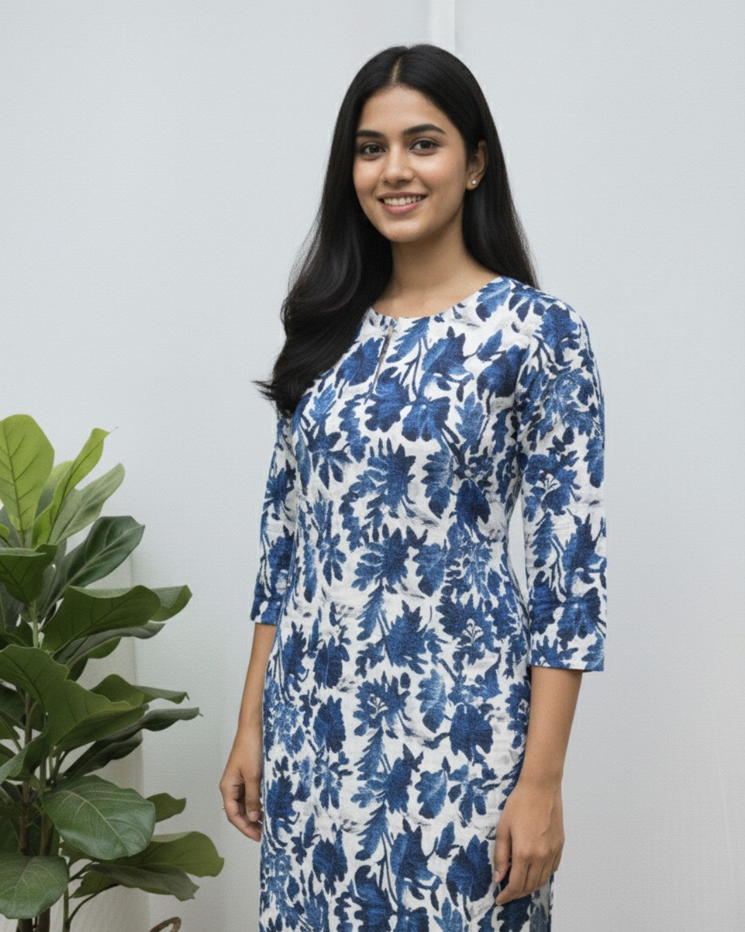 blue cotton straight kurta     