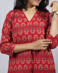 Krina Red Cotton Coord Set