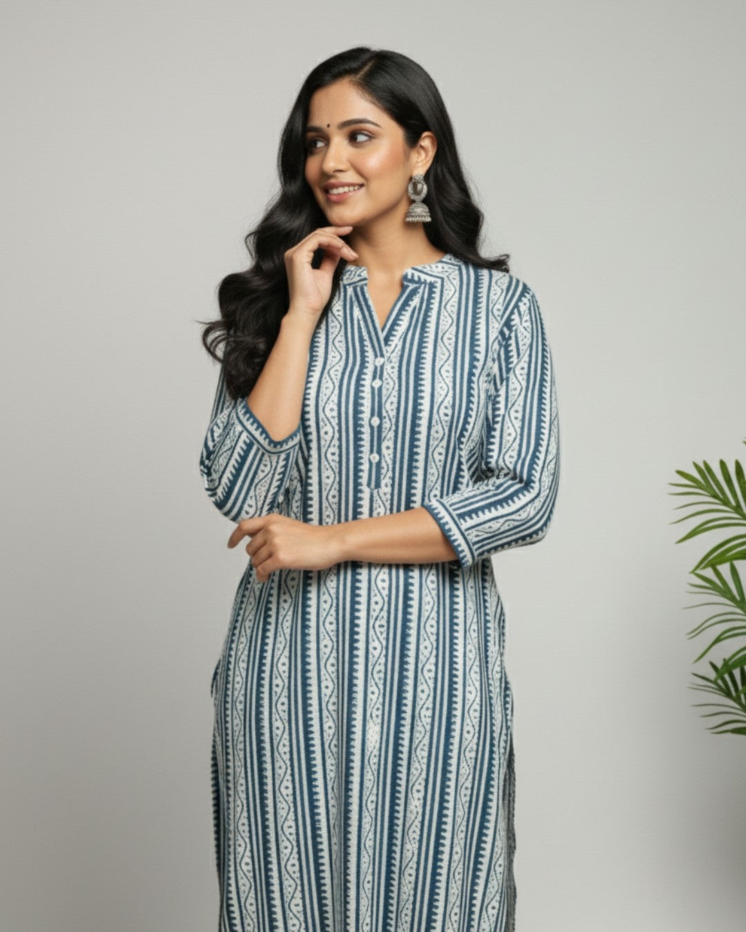 blue cotton straight kurta     