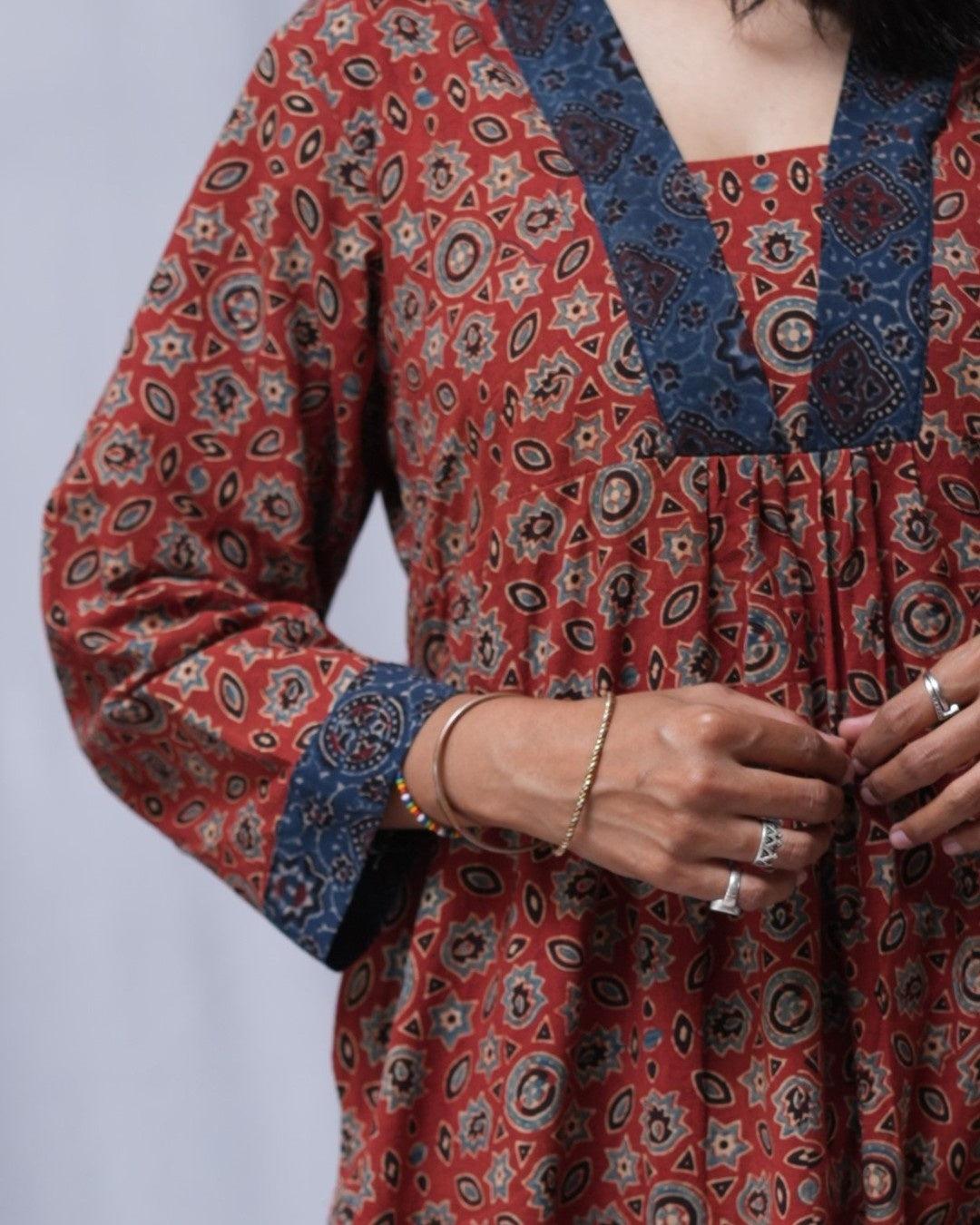ajrakh cotton maroon aline kurta    