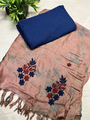 Lucknowi Chikankari Tie-Dye Brown Tussar Silk Dupatta