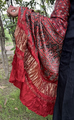 Ajrakh Red Modal Silk Lagdi Patta Dupatta