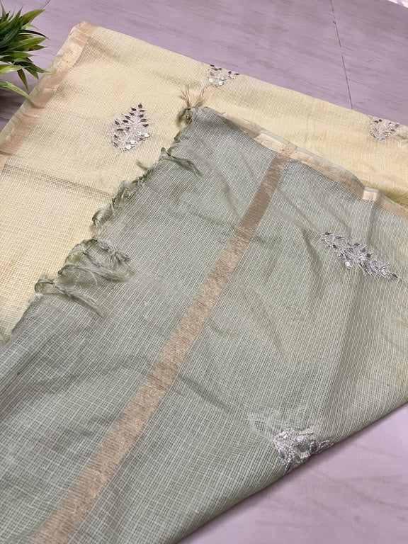 lucknowi chikankari ombre yellow kota silk dupatta