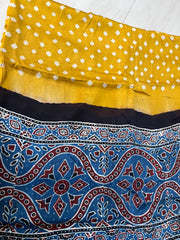 Bandhani Ajrakh Yellow and Blue Modal Silk Dupatta