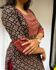 Rithika Black Ajrakh Cotton Straight Kurta