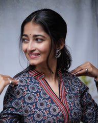 Dipa Ajrakh Cotton Blue Straight Kurta
