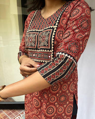 Rithika Maroon Ajrakh Cotton Straight Kurta