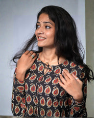 bagru cotton black straight kurta    