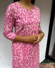 Jyothi Pink Cotton Straight Kurta