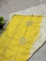 lucknowi chikankari ombre cream and yellow kota silk dupatta