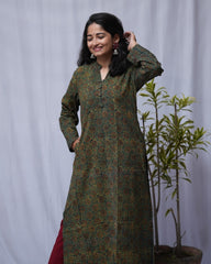 Vanya Ajrakh Cotton Green Straight Kurta