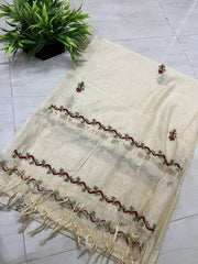 Lucknowi Chikankari Cream Chanderi Silk Dupatta