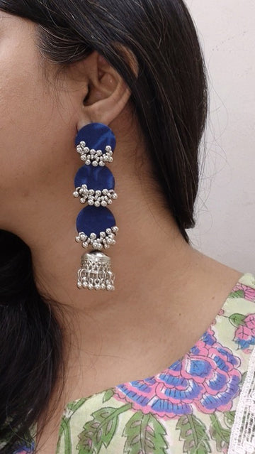 indigo fabric earrings      