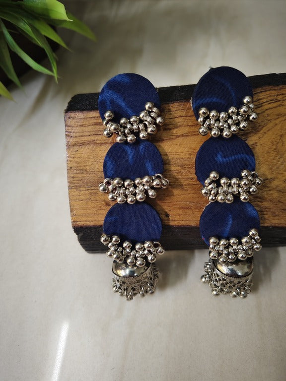 indigo fabric earrings      