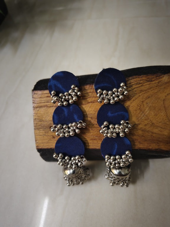 indigo fabric earrings      