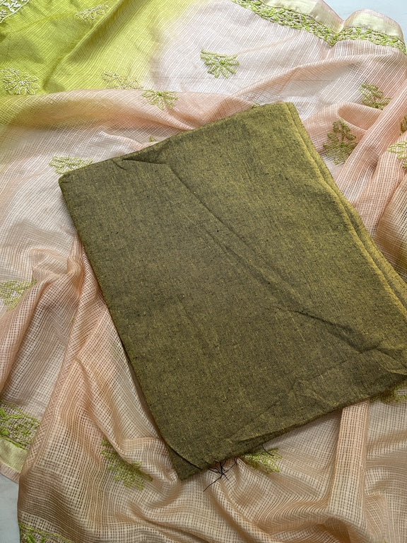 Lucknowi Chikankari Ombre Peach and Green Kota Silk Dupatta